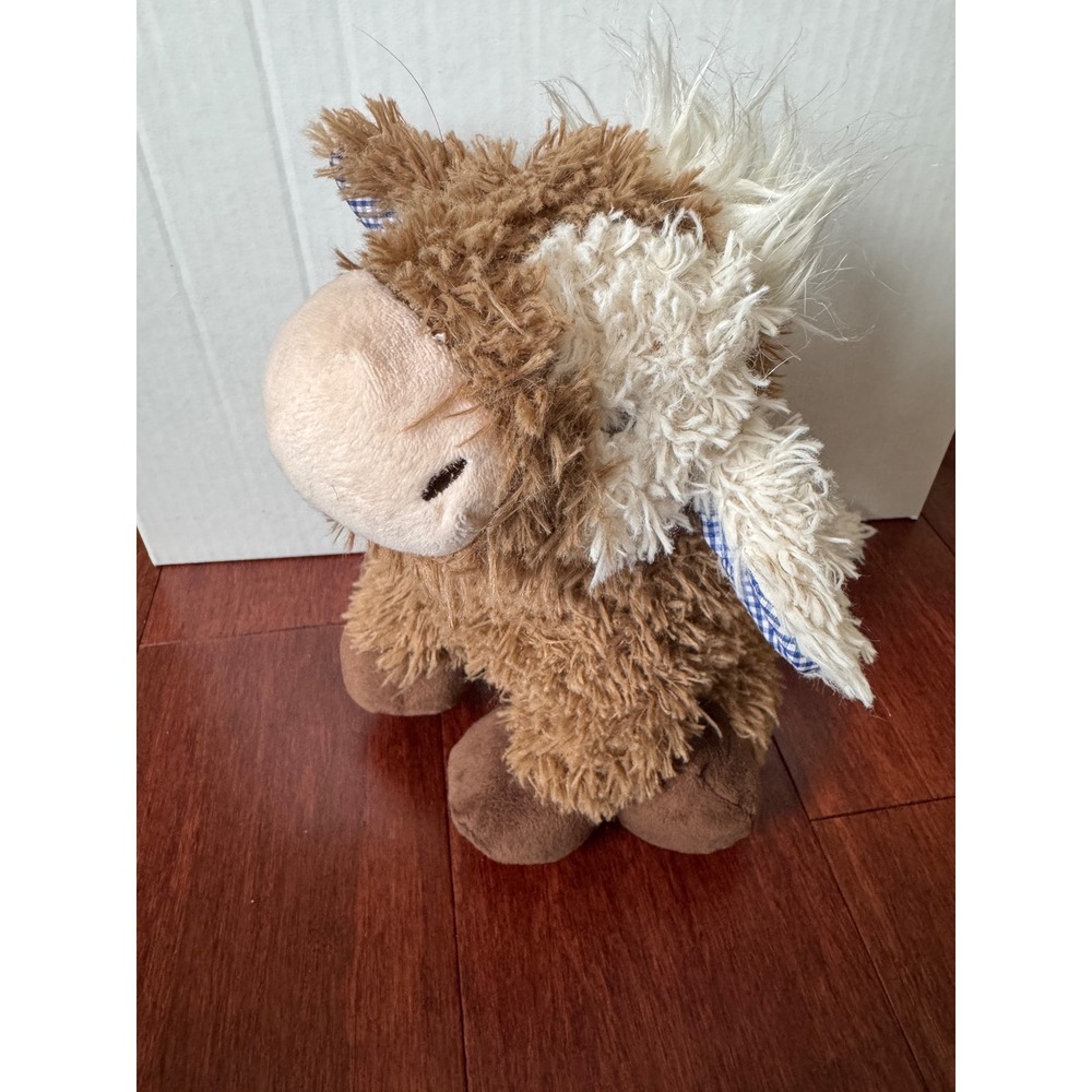 Baby Ganz Collection Shaggy Brown Cream Horse Plush Gingham Ears Stuffed Animal